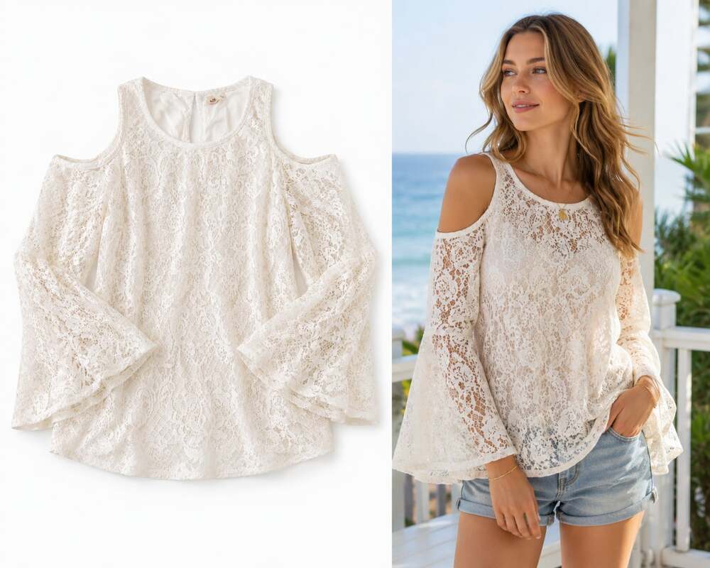 Hollister Women's Size S White Lace Cold Shoulder Bell Sleeve Top